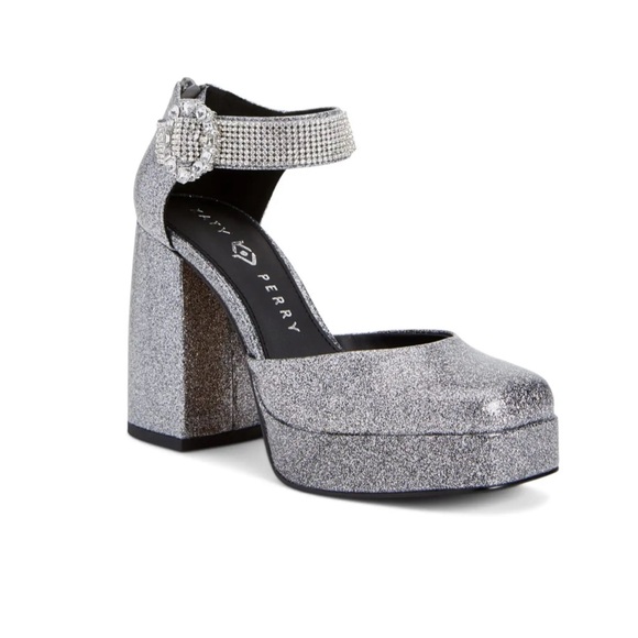 Katy Perry size 11 silver glitter The Uplift Buckle and Back Zip Platform Pumps - Picture 2 of 10